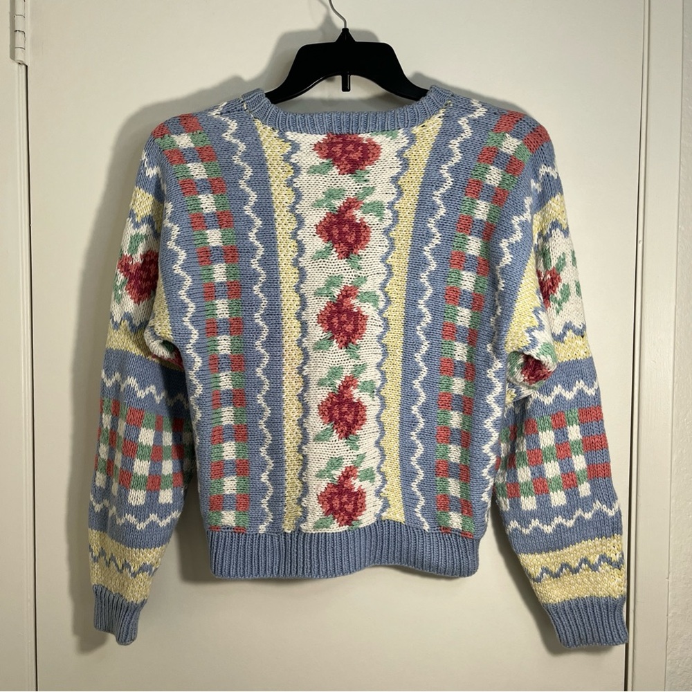 All Week Long Blue & Cream Floral Womens Sweater Sz Medium Cardigan Grandma Core - Picture 6 of 10
